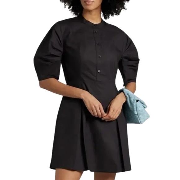 FRAME Dresses & Skirts - Frame Puff Sleeve Mini Dress Mock Collar Button Front Pleated Black W US S NWOT